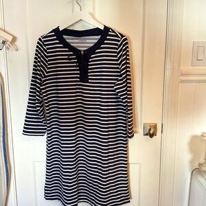 Land’s End Swimsuit coverup Navy white striped with Nautical tie detail -L